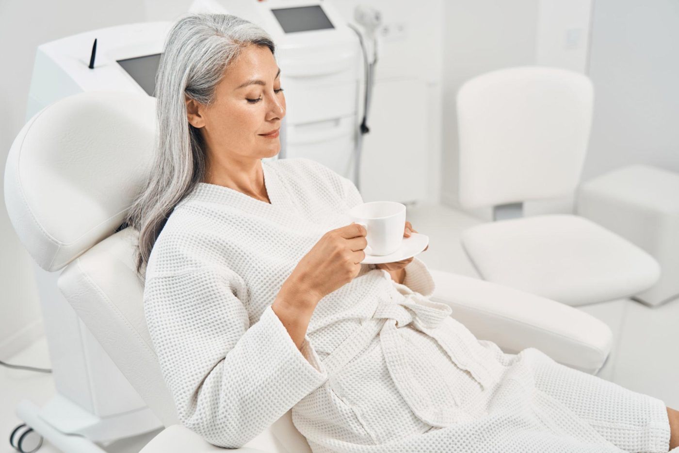 Patient resting in a treatment chair