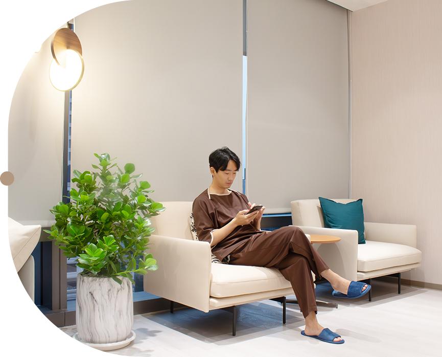 Patient waiting in the clinic lounge